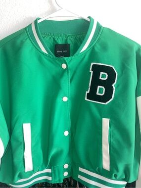 Love Tree Green and White Kids' Letterman Jacket